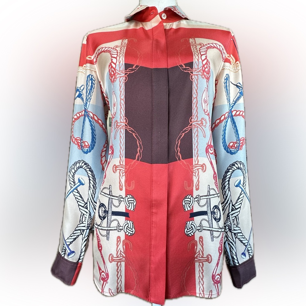 ST JOHN WOMEN'S MARINER SCARF-PRINT SILK BLOUSE IN GERANIUM New with out tags